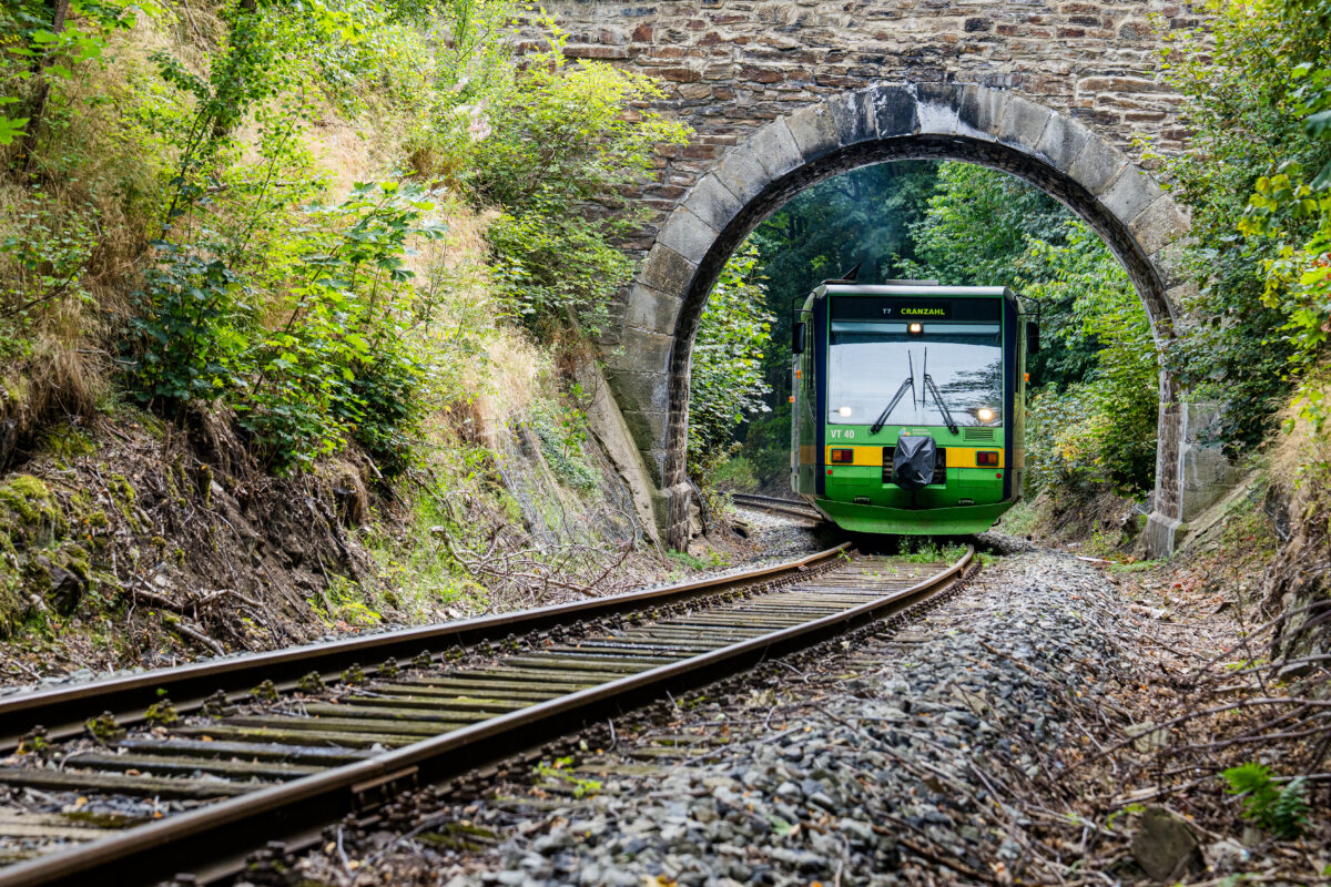 Vlak RegioSprinter vjíždí z tunelu.