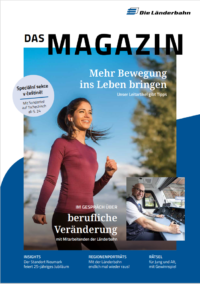 Das Bild zeigt eine Frau im Frühling beim Joggen. Rechts unten auf dem Titel ist als Ausschnitt ein Lokführer abgebildet.