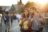 Couple on the Lovers Bridge in Prague