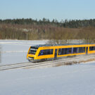 Oberpalzbahn Lint 41 fährt durch eine Schneelandschaft bei Erbendorf, zwischen Wiesau und Reuth