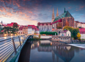 Panorama der Stadt Görlitz bei Dämmerung