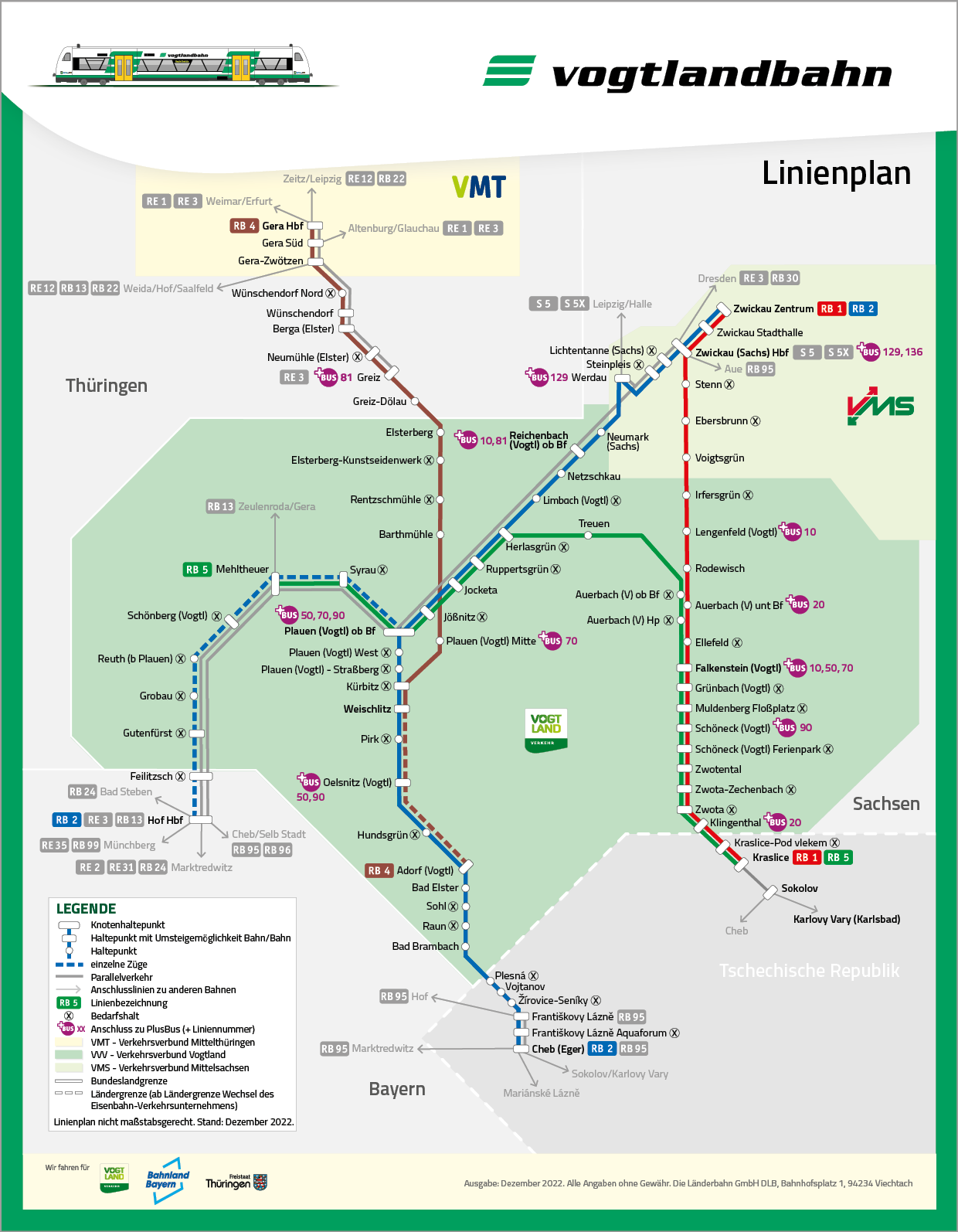 Linienplan der Vogtlandbahn mit Stand Dezember 2022
