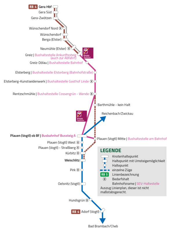 Auszug Linienplan zum SEV Greiz - Plauen - Weischlitz
