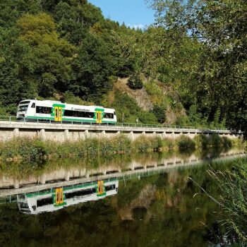 Der Regio-Shuttle der Vogtlandbahn entlang der Weißen Elster.