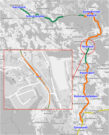 Der Lageplan der Länderbahn-Strecke Gotteszell-Viechtach. Die Bauabschnitte sind farbig markiert.