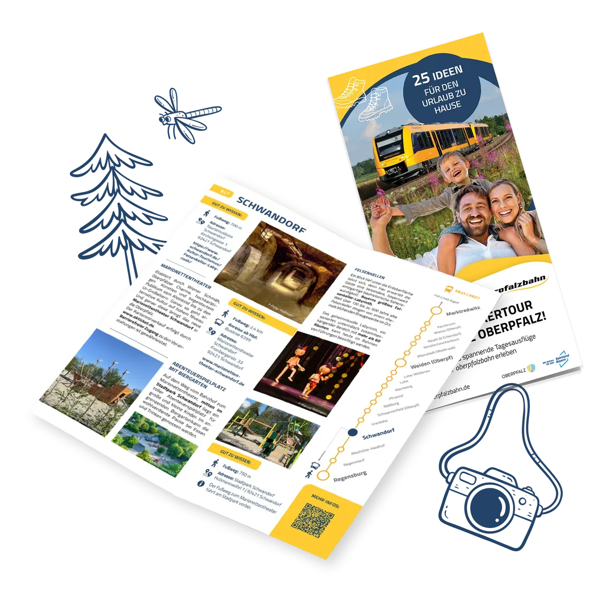 Ein Flyer mit verschiedenen Entdeckertouren und Ausflugszielen im Netz der oberpfalzbahn