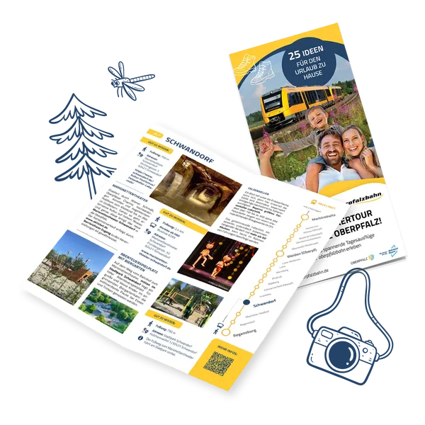 Ein Flyer mit verschiedenen Entdeckertouren und Ausflugszielen im Netz der oberpfalzbahn
