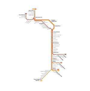 Die Grafik zeigt farbig markiert die Linien S3, S5 und S5X der S-Bahn Mitteldeutschland mit allen Haltestellen.
