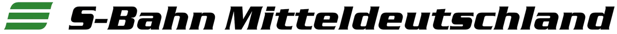 Das Logo der S-Bahn MItteldeutschland, mit grünem Dreistrich und schwarzem Schriftzug.
