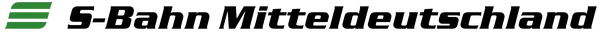 Das Logo der S-Bahn MItteldeutschland, mit grünem Dreistrich und schwarzem Schriftzug.