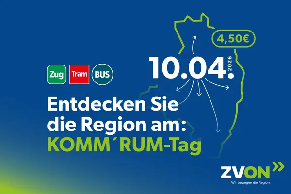 Auf dunkelblauem Hintergrund steht der Text: Entdecken Sie die Region am 10.04.2026 für 4,50 €.