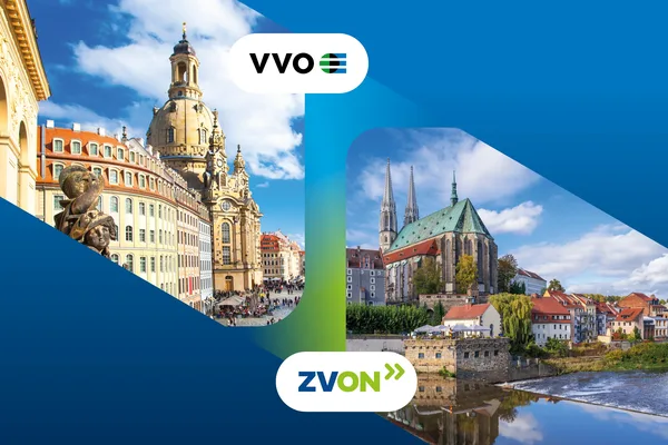 Abgebildet sind die Logos des VVOs und des ZVONs zur Symbolisierung des Zusammenschlusses beider Verbünde.