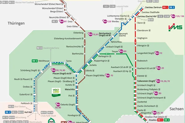 Ausschnitt des Vogtlandbahn-Linienplanes wird hier gezeigt