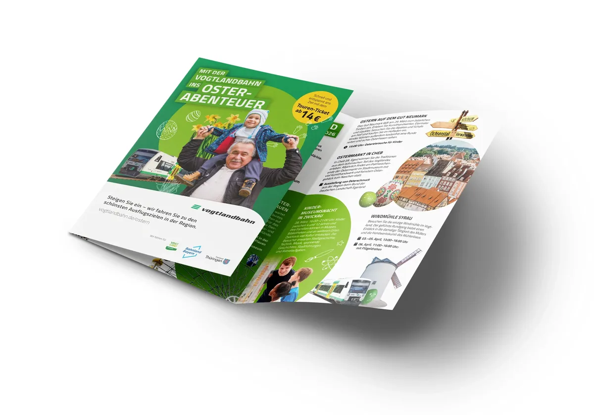 Das Bild zeigt einen Flyer, der über die Osterfeierlichkeiten im Vogtland informiert.