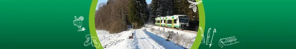 Das Bild zeigt eine Vogtlandbahn in winterlicher Natur.