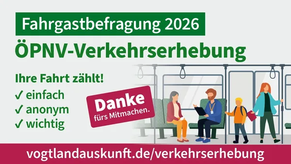 Fahrgastbefragung im ÖPNV in 2026 in Zügen, Bussen und Straßenbahnen im Vogtland