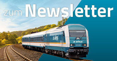 Website Kachel newsletter 382x199 alex Grafik eines Alex Zuges mit Schriftzug zum Newsletter im Hintergrund