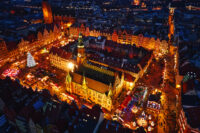 Weihnachtsmarkt in Wroclaw aus der Vogelperspektive